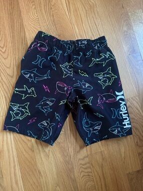 Hurley Boys Black & Neon Shark Swim Trunks Size 7
